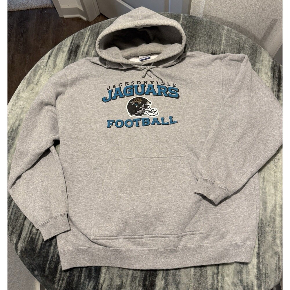 Vintage Y2k Reebok Jacksonville Jaguars NFL Football Hooded Sweatshirt Grey